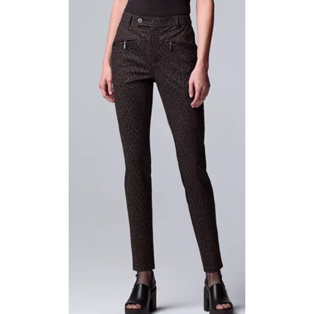 Simply Vera Wang Skinny Pants Large Brown Black Animal Print Leopard Streetwear